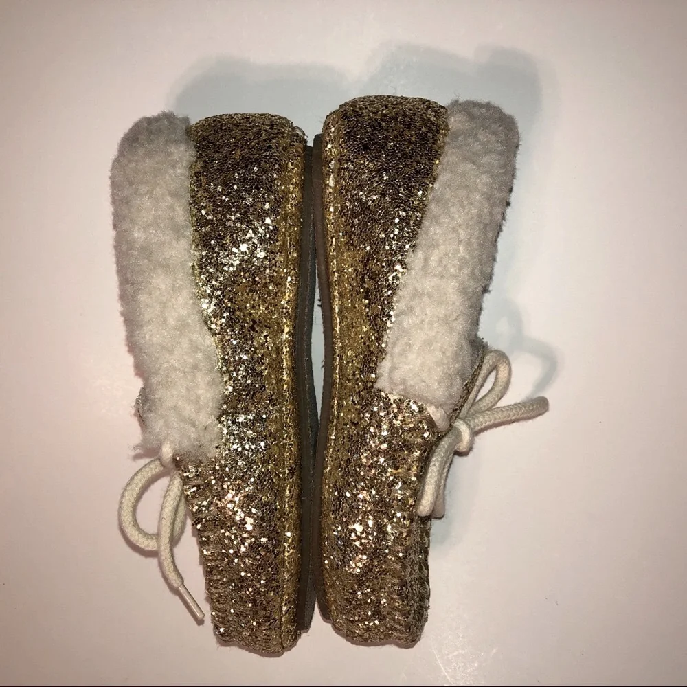 Sz 1 Polo Ralph Lauren Gold Glitter Moccasin Slippers